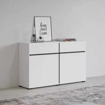 Skjenk Cross 2 dører med 2 skuffer - Hvit - Svart - Oppbevaring - Oppbevaringsmøbler - Sideboard & skjenker