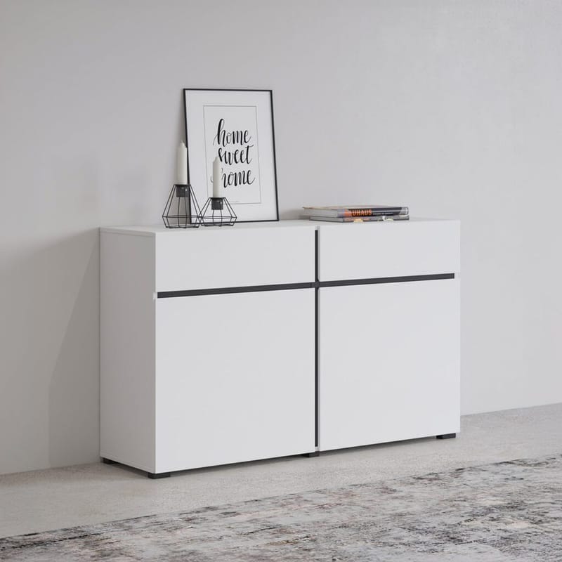 Skjenk Cross 2 dører med 2 skuffer - Hvit - Svart - Oppbevaring - Oppbevaringsmøbler - Sideboard & skjenker