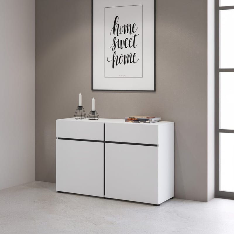 Skjenk Cross 2 dører med 2 skuffer - Hvit - Svart - Oppbevaring - Oppbevaringsmøbler - Sideboard & skjenker