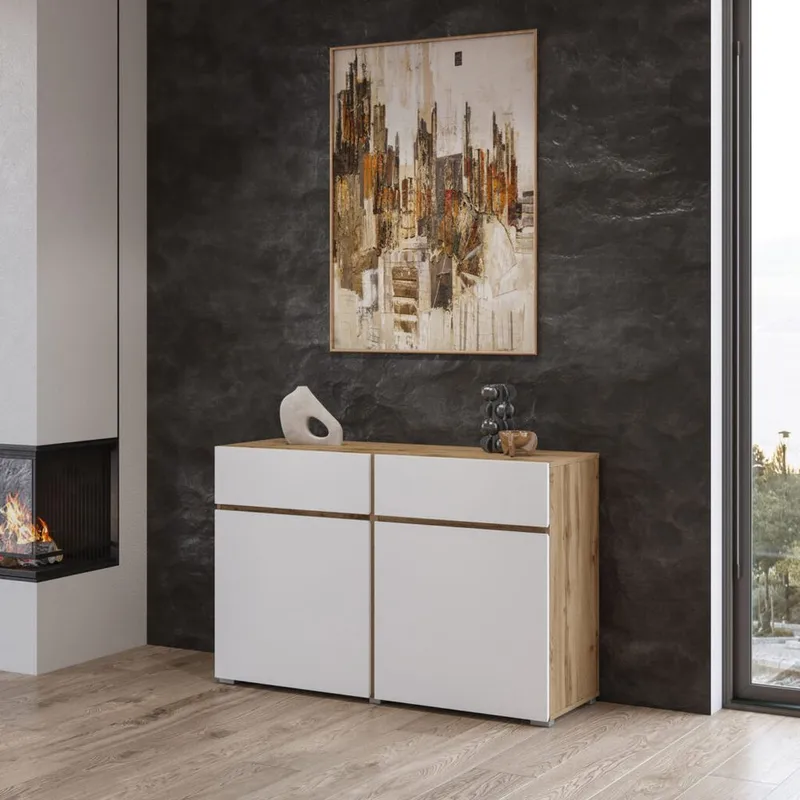 Skjenk Cross 2 Dører med 2 Skuffer - Hvit - Oppbevaring - Oppbevaringsmøbler - Sideboard & skjenker