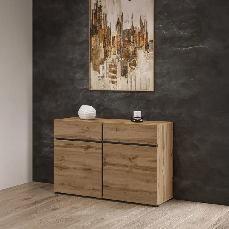 Skjenk Cross 2 Dører med 2 Skuffer - Wotan eik - svart - Oppbevaring - Oppbevaringsmøbler - Sideboard & skjenker