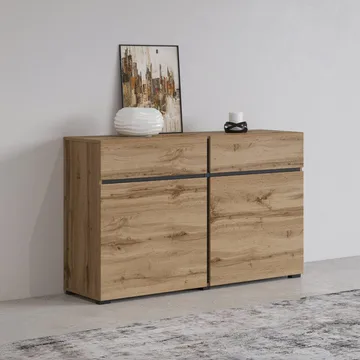 Skjenk Cross 2 Dører med 2 Skuffer - Wotan eik - svart - Oppbevaring - Oppbevaringsmøbler - Sideboard & skjenker