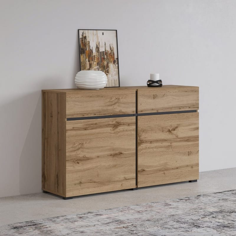 Skjenk Cross 2 Dører med 2 Skuffer - Wotan eik - svart - Oppbevaring - Oppbevaringsmøbler - Sideboard & skjenker