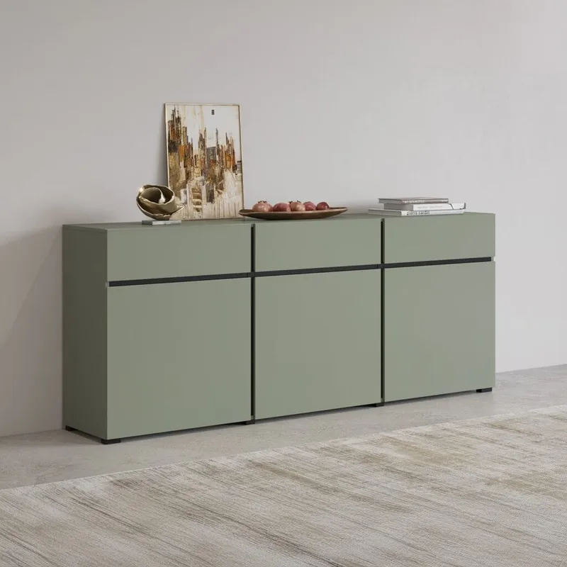 Skjenk Cross 3 Dører med 3 Skuffer - Grønn - Svart - Oppbevaring - Oppbevaringsmøbler - Sideboard & skjenker