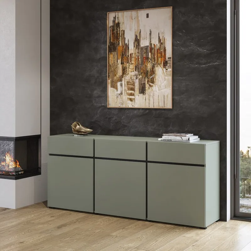 Skjenk Cross 3 Dører med 3 Skuffer - Grønn - Svart - Oppbevaring - Oppbevaringsmøbler - Sideboard & skjenker