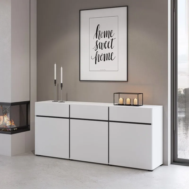 Skjenk Cross 3 Dører med 3 Skuffer - Hvit - Svart - Oppbevaring - Oppbevaringsmøbler - Sideboard & skjenker