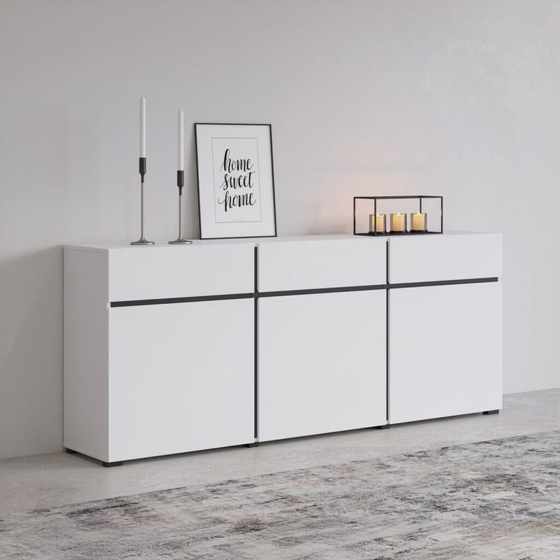 Skjenk Cross 3 Dører med 3 Skuffer - Hvit - Svart - Oppbevaring - Oppbevaringsmøbler - Sideboard & skjenker