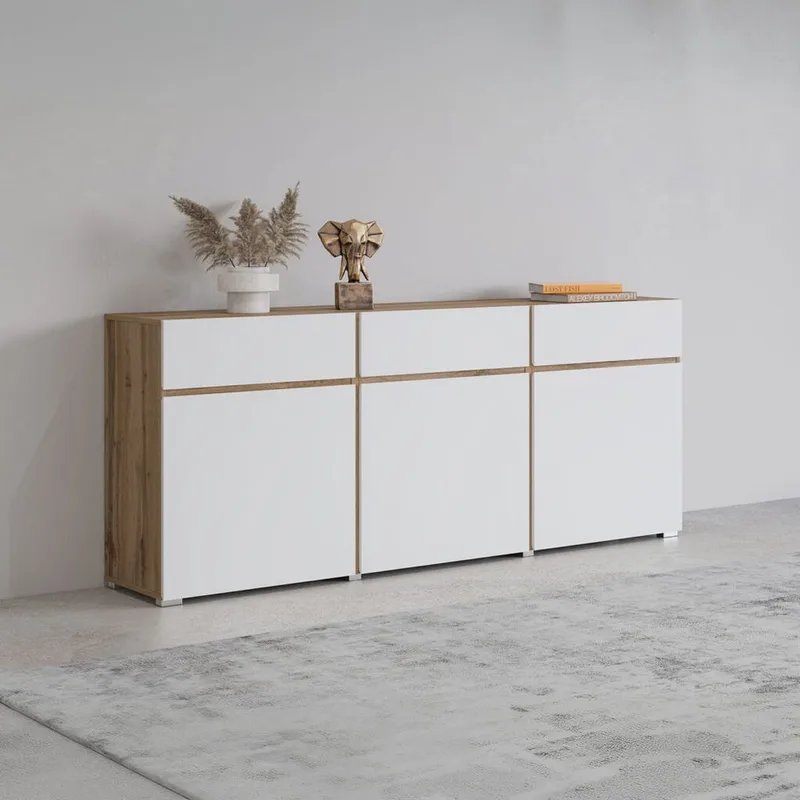 Skjenk Cross 3 Dører med 3 Skuffer - Hvit - Oppbevaring - Oppbevaringsmøbler - Sideboard & skjenker