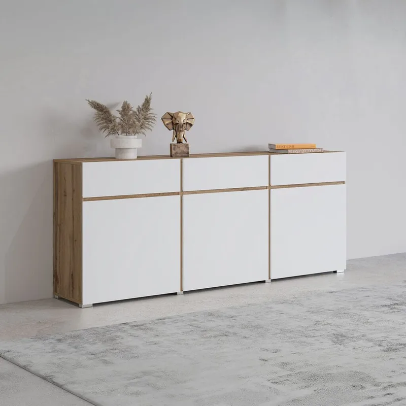 Skjenk Cross 3 Dører med 3 Skuffer - Hvit - Oppbevaring - Oppbevaringsmøbler - Sideboard & skjenker