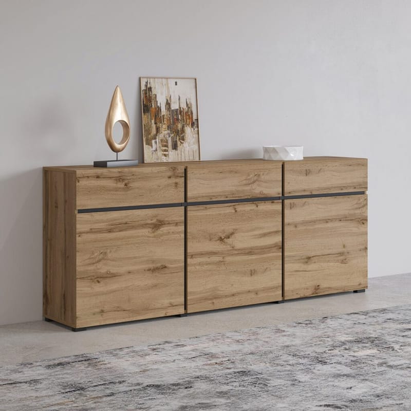 Skjenk Cross 3 Dører med 3 Skuffer - Wotan eik - svart - Oppbevaring - Oppbevaringsmøbler - Sideboard & skjenker