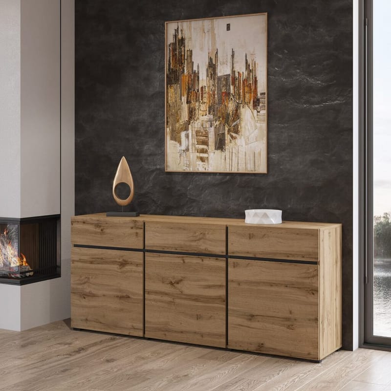 Skjenk Cross 3 Dører med 3 Skuffer - Wotan eik - svart - Oppbevaring - Oppbevaringsmøbler - Sideboard & skjenker