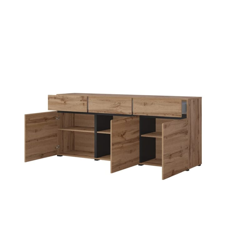 Skjenk Cross 3 Dører med 3 Skuffer - Wotan eik - svart - Oppbevaring - Oppbevaringsmøbler - Sideboard & skjenker