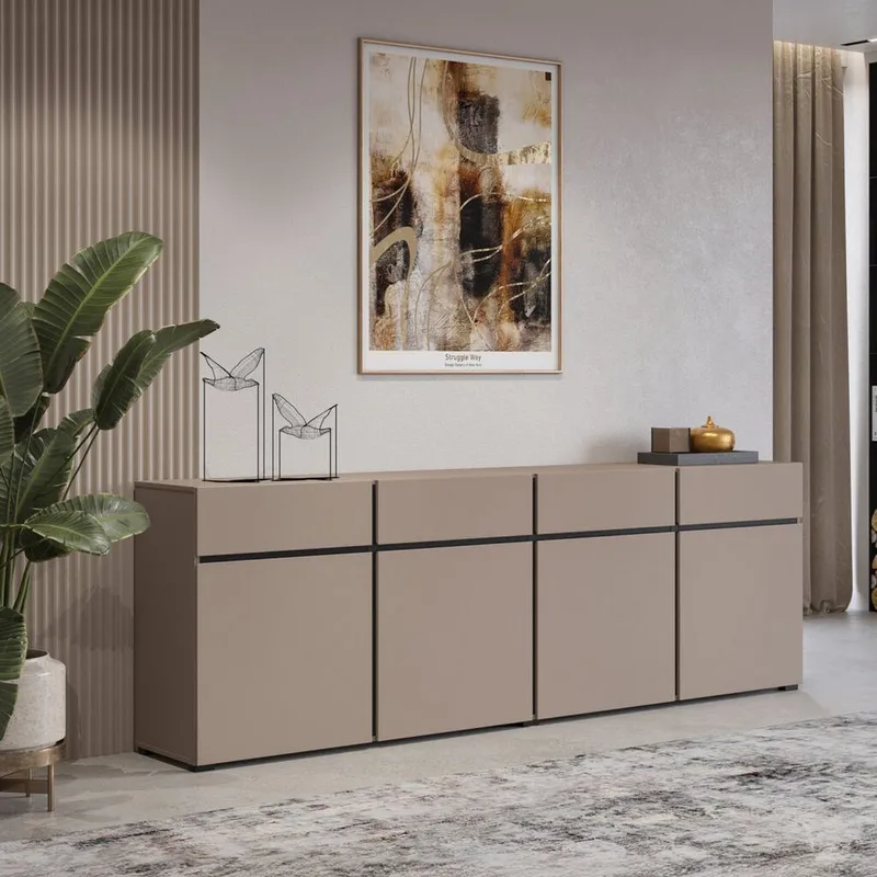 Skjenk Cross 4 dører med 4 skuffer - Congo - Svart - Oppbevaring - Oppbevaringsmøbler - Sideboard & skjenker