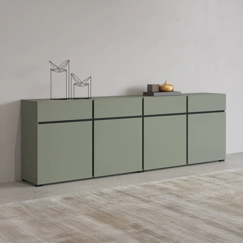 Skjenk Cross 4 dører med 4 skuffer - Grønn - Svart - Oppbevaring - Oppbevaringsmøbler - Sideboard & skjenker