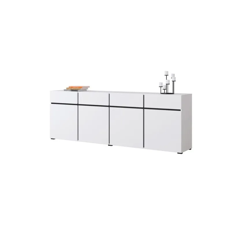 Skjenk Cross 4 dører med 4 skuffer - Hvit - Svart - Oppbevaring - Oppbevaringsmøbler - Sideboard & skjenker