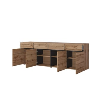 Skjenk Cross 4 dører med 4 skuffer - Wotan eik - Svart - Oppbevaring - Oppbevaringsmøbler - Sideboard & skjenker