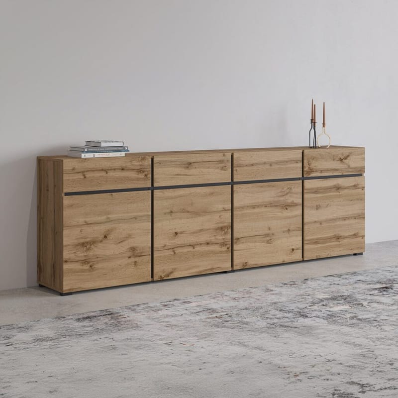 Skjenk Cross 4 dører med 4 skuffer - Wotan eik - Svart - Oppbevaring - Oppbevaringsmøbler - Sideboard & skjenker