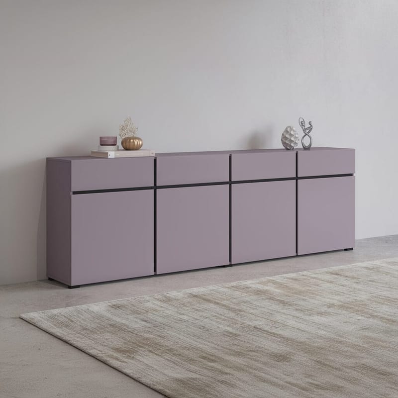Skjenk Cross 4 dører med 4 skuffer - Plomme - Svart Onyx - Oppbevaring - Oppbevaringsmøbler - Sideboard & skjenker
