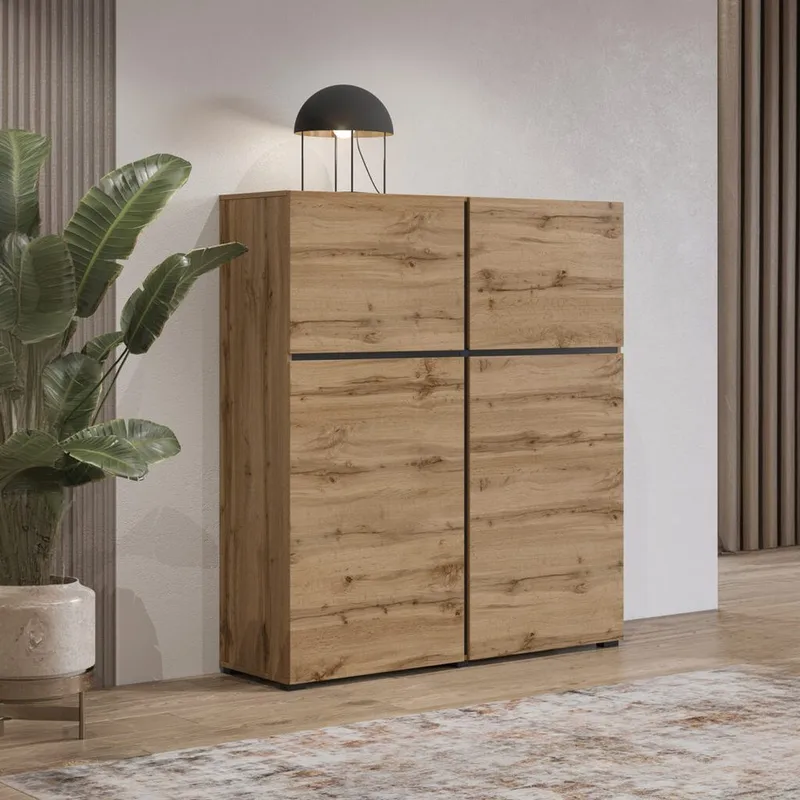 Skjenk Cross 4 Dører - Wotan eik - svart - Oppbevaring - Oppbevaringsmøbler - Sideboard & skjenker