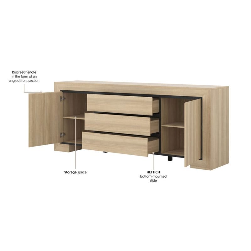 Skjenk Cuba II 2 dører med 3 skuffer - Oppbevaring - Oppbevaringsmøbler - Sideboard & skjenker