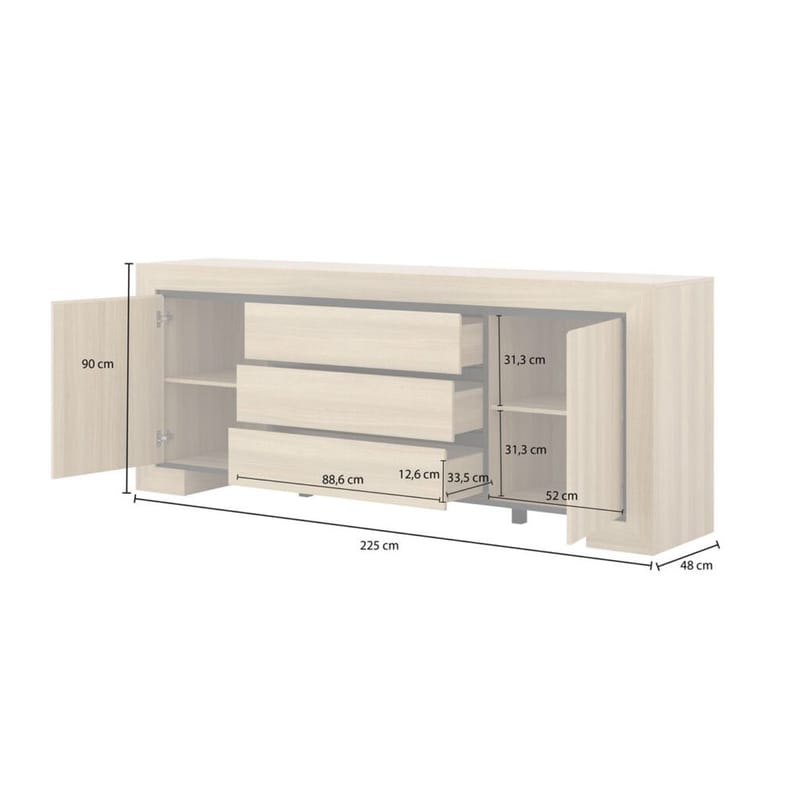 Skjenk Cuba II 2 dører med 3 skuffer - Oppbevaring - Oppbevaringsmøbler - Sideboard & skjenker