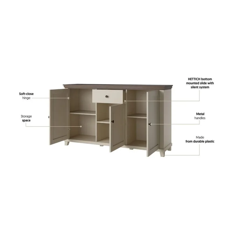 Skjenk Evora 3 dører 1 skuff - Lys Beige - Oppbevaring - Oppbevaringsmøbler - Sideboard & skjenker