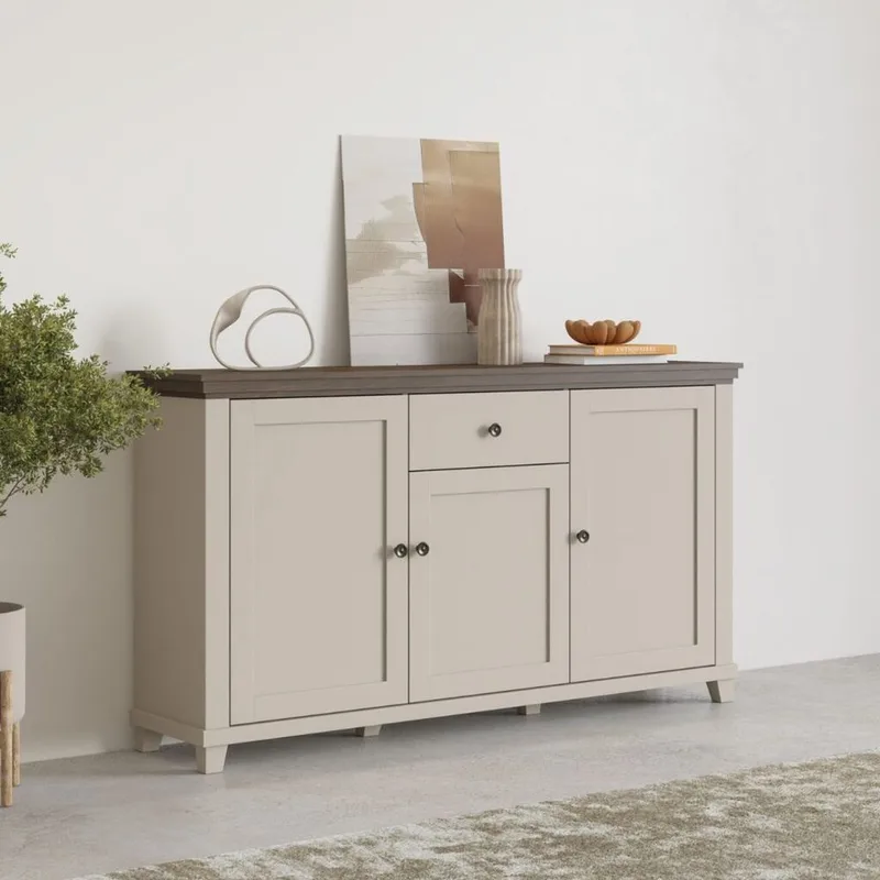 Skjenk Evora 3 dører 1 skuff - Lys Beige - Oppbevaring - Oppbevaringsmøbler - Sideboard & skjenker