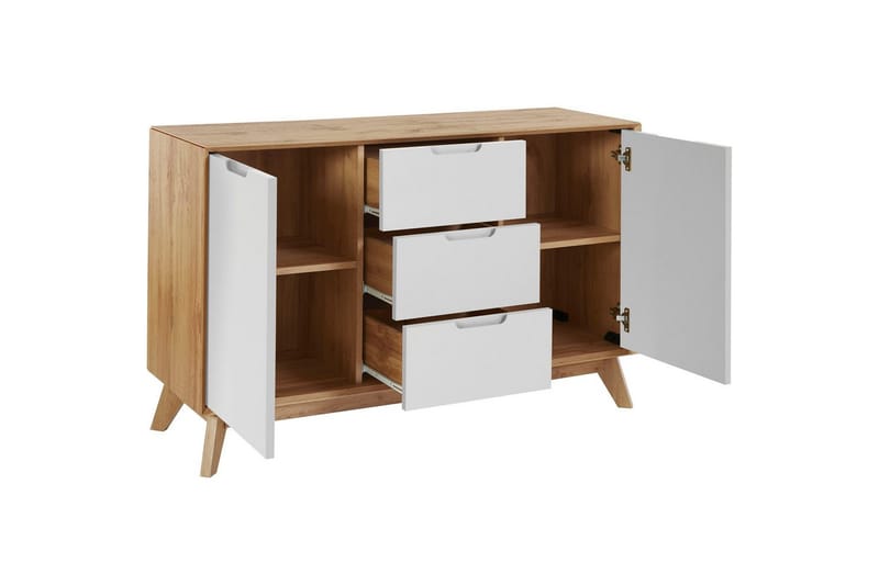 Skjenk Ezra 120x40x75 cm, Wotan eik/hvit - 120x40x75 cm, Wotan eik/hvit - Oppbevaring - Oppbevaringsmøbler - Sideboard & skjenker