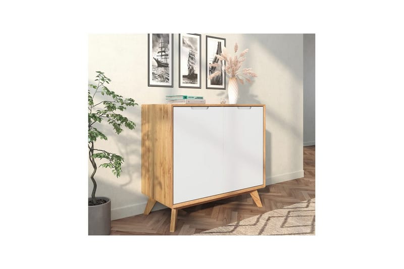 Skjenk Ezra 80x40x75 cm, Wotan eik/hvit - 80x40x75 cm, Wotan eik/hvit - Oppbevaring - Oppbevaringsmøbler - Sideboard & skjenker