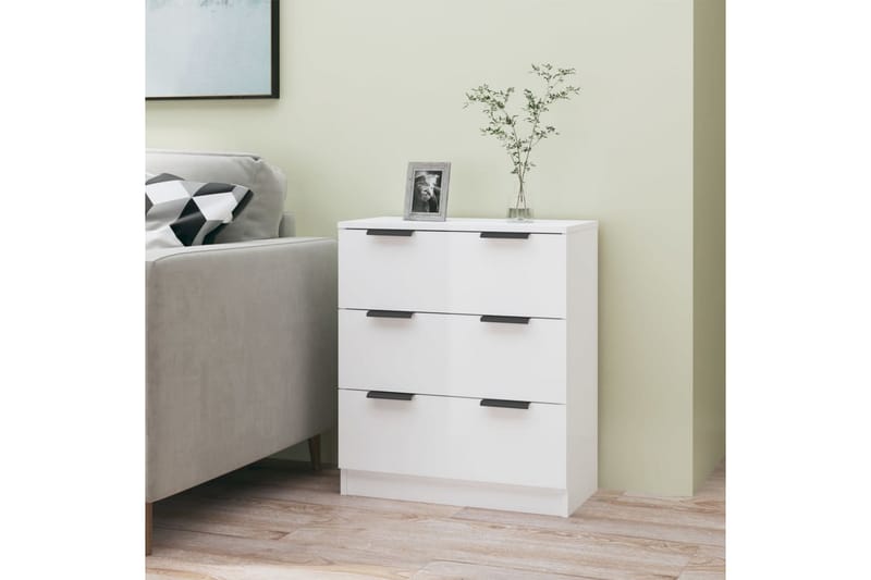 Skjenk høyglans hvit 60x30x70 cm konstruert tre - Hvit - Sideboard & skjenker