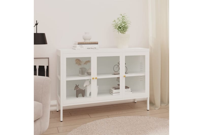 Skjenk hvit 105x35x70 cm stål og glass - Hvit - Oppbevaring - Oppbevaringsmøbler - Sideboard & skjenker