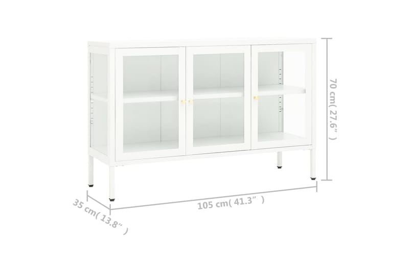 Skjenk hvit 105x35x70 cm stål og glass - Hvit - Sideboard & skjenker