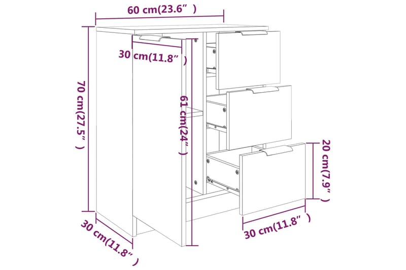 Skjenk hvit 60x30x70 cm konstruert tre - Hvit - Sideboard & skjenker