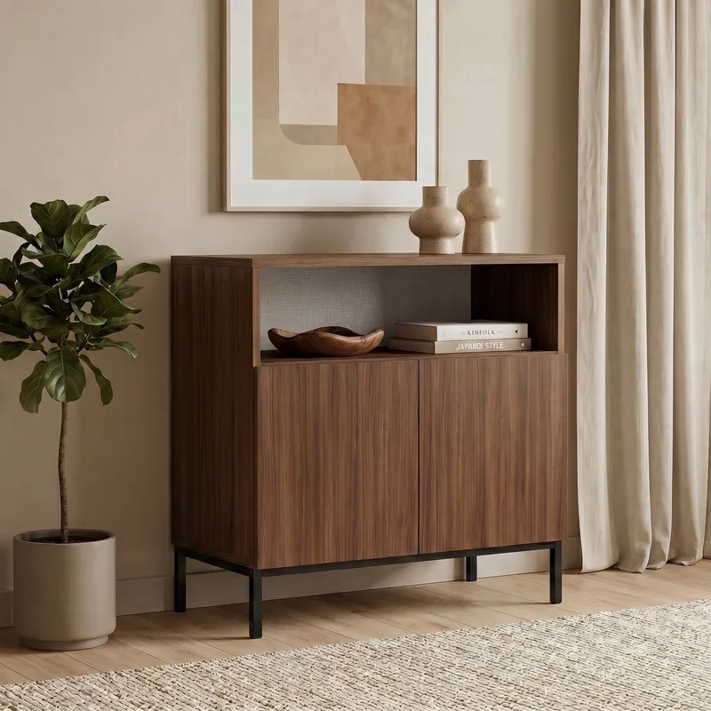 Skjenk Nordure Palmer (80 x 80 x 40 cm) Milano Valnøtt Svart - Milano valnøtt og svart - Oppbevaring - Oppbevaringsmøbler - Sideboard & skjenker