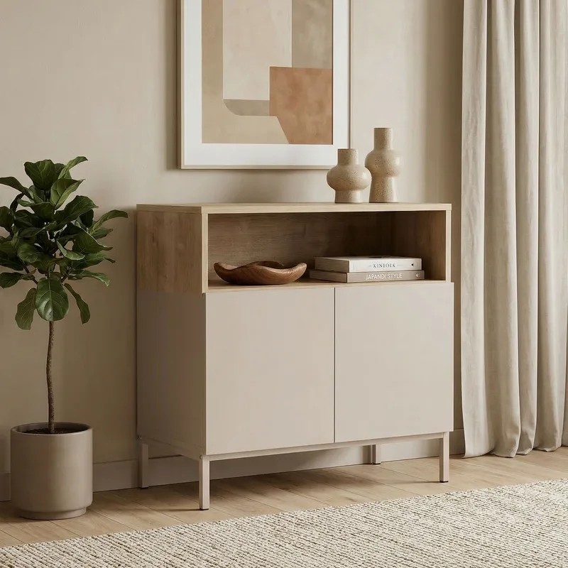 Skjenk Nordure Palmer (80 x 80 x 40 cm) Sandstein Safir Eik - Sandstein Safir Eik - Oppbevaring - Oppbevaringsmøbler - Sideboard & skjenker