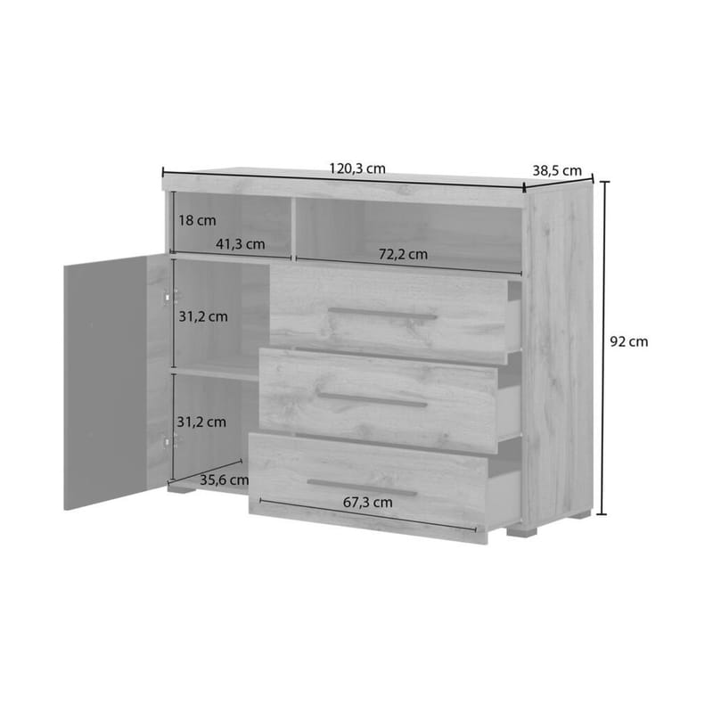 Skjenk Roger 1 Dør med 3 Skuffer - Wotan eik - Oppbevaring - Oppbevaringsmøbler - Sideboard & skjenker