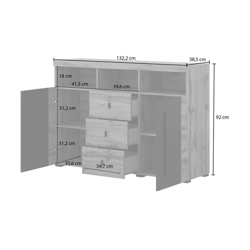 Skjenk Roger 2 Dører med 3 Skuffer - Wotan eik, 132 cm - Oppbevaring - Oppbevaringsmøbler - Sideboard & skjenker