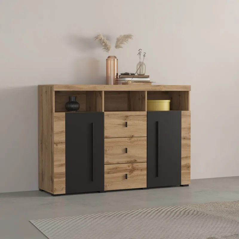 Skjenk Roger 2 Dører med 3 Skuffer - Wotan eik, 132 cm - Oppbevaring - Oppbevaringsmøbler - Sideboard & skjenker