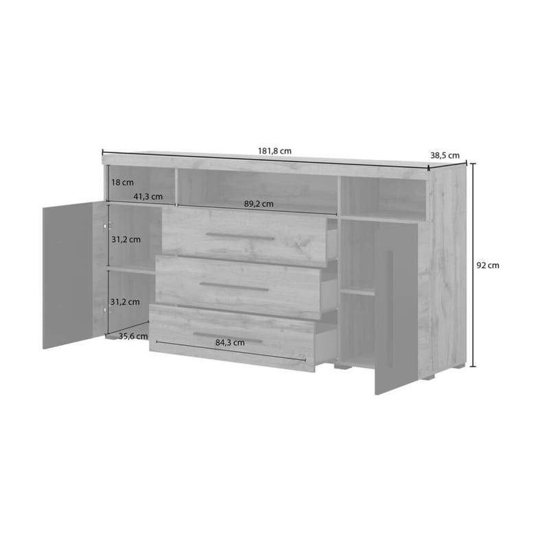 Skjenk Roger 2 Dører med 3 Skuffer - Wotan eik, 182 cm - Oppbevaring - Oppbevaringsmøbler - Sideboard & skjenker