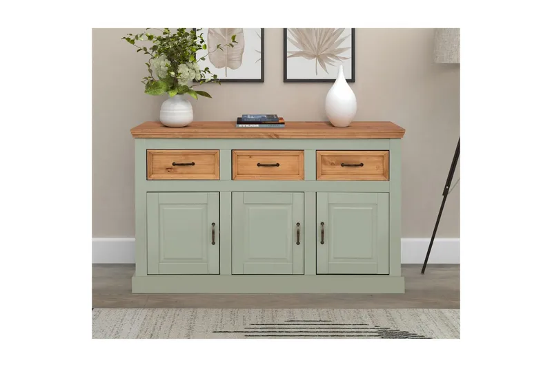 Skjenk Selma 145x38x87 cm, Salviegrønn/Beis/Voks - 145x38x87 cm, Salviegrønn/Beis/Voks - Oppbevaring - Oppbevaringsmøbler - Sideboard & skjenker
