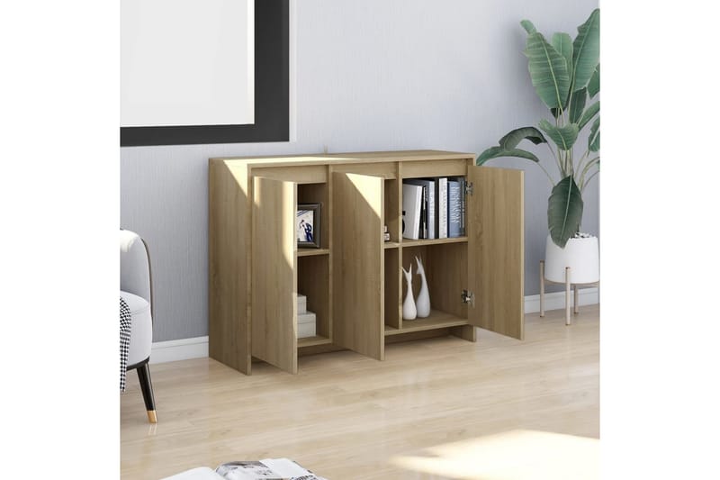 Skjenk sonoma eik 102x33x75 cm sponplate - Beige - Sideboard & skjenker