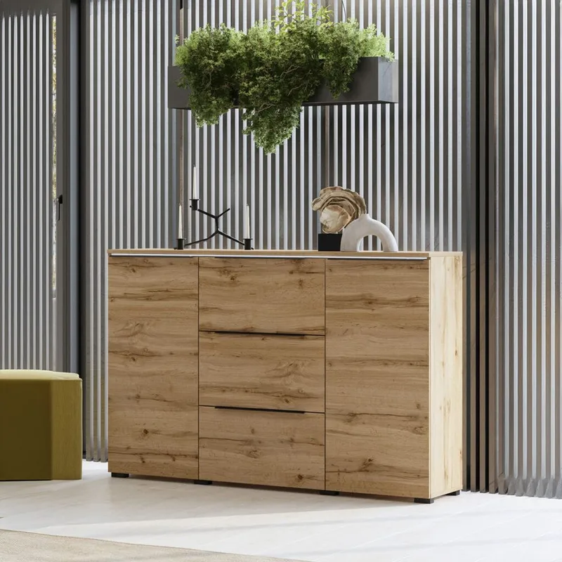 Skjenk Tana med 2 dører og 3 skuffer - Wotan eik - Oppbevaring - Oppbevaringsmøbler - Sideboard & skjenker