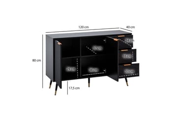 Skjenk Wohnling Foliert sponplate eikelook 120 cm 2 dører 3 skuffer Moderne - Møbler - Bord - Avlastningsbord - Brettbord og småbord