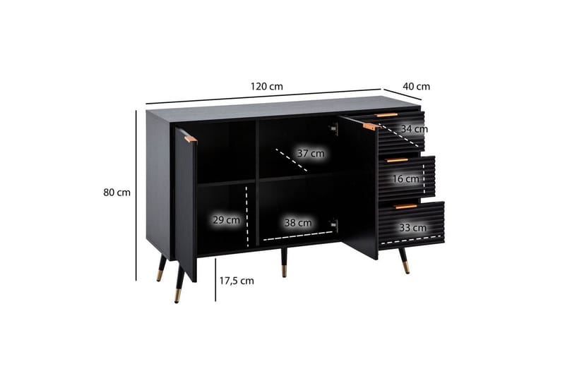 Skjenk Wohnling Foliert sponplate eikelook 120 cm 2 dører 3 skuffer Moderne - Møbler - Bord - Avlastningsbord - Lampebord & sidebord