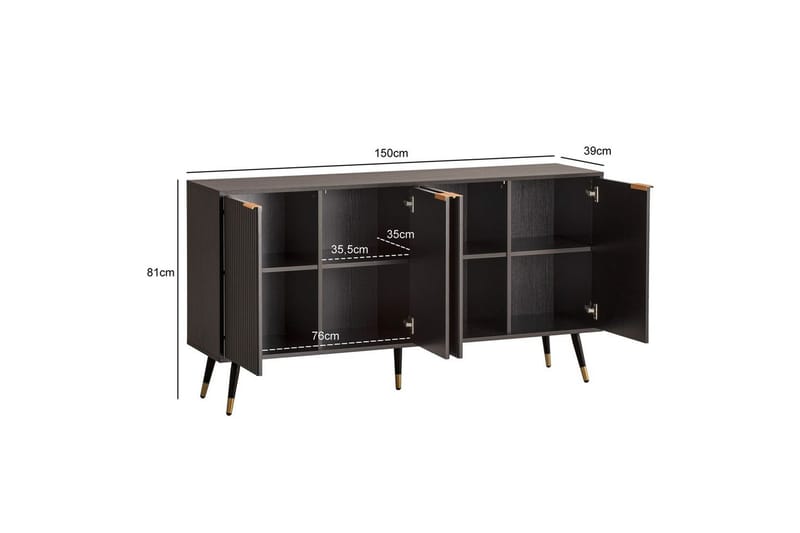 Skjenk Wohnling Foliert sponplate eikelook 150 cm 4 dører Moderne - Møbler - Bord - Avlastningsbord - Gangbord