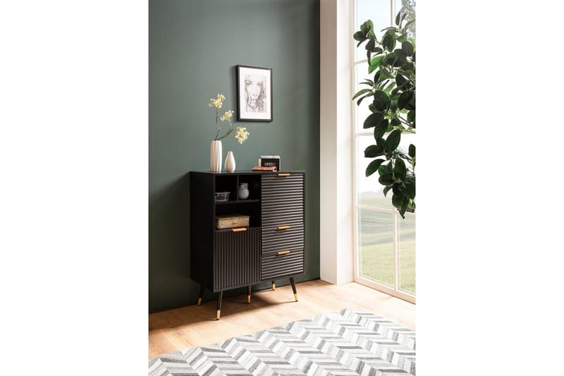 Skjenk Wohnling Foliert sponplate eikelook 77 cm 2 dører 2 skuffer Lagringsplass Moderne - Møbler - Bord - Avlastningsbord - Brettbord og småbord