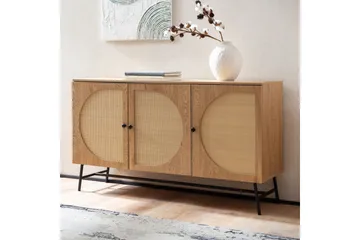 Skjenk Wohnling Foliert sponplate eikelook halvsirkel Rattanflett-utseende 3 dører Moderne - Møbler - Bord - Avlastningsbord - Brettbord og småbord
