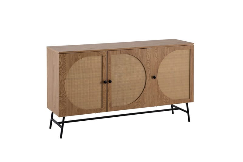 Skjenk Wohnling Foliert sponplate eikelook halvsirkel Rattanflett-utseende 3 dører Moderne - Møbler - Bord - Avlastningsbord - Lampebord & sidebord