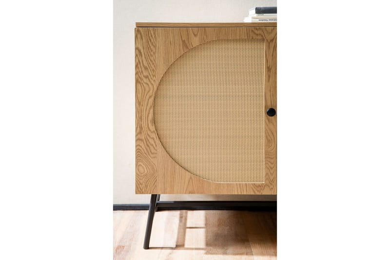 Skjenk Wohnling Foliert sponplate eikelook halvsirkel Rattanflett-utseende 3 dører Moderne - Møbler - Bord - Avlastningsbord - Lampebord & sidebord