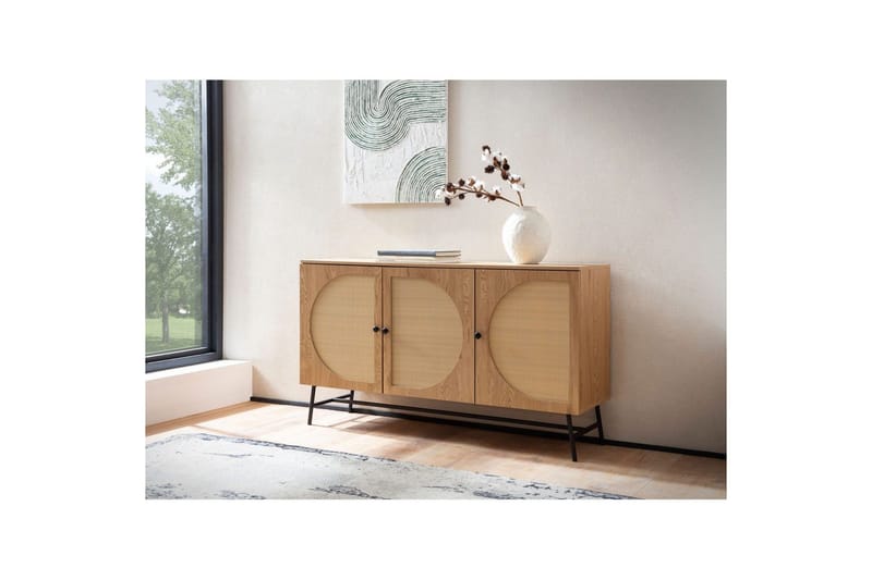 Skjenk Wohnling Foliert sponplate eikelook halvsirkel Rattanflett-utseende 3 dører Moderne - Møbler - Bord - Avlastningsbord - Brettbord og småbord